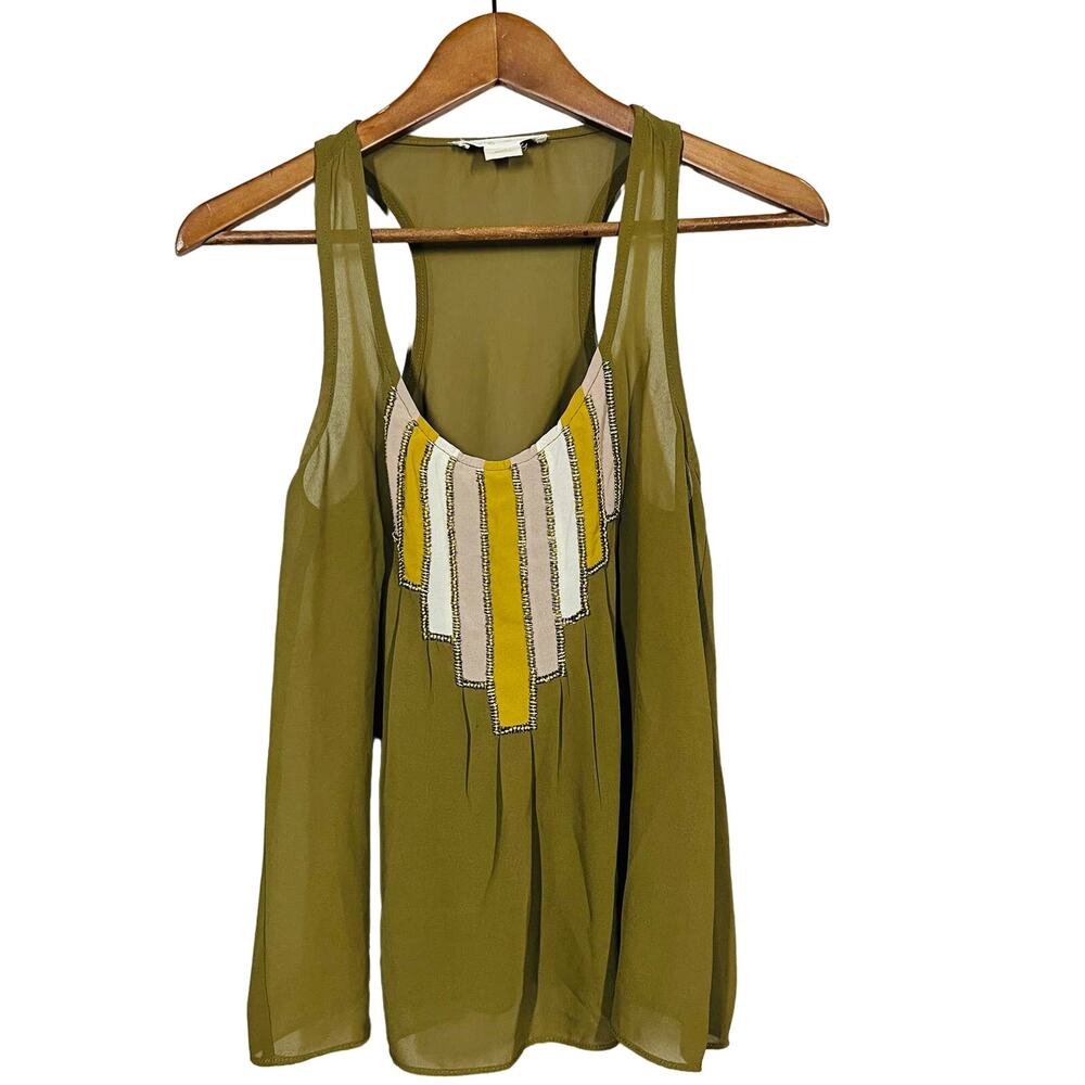 Staring at Stars Anthropologie Tunic Tank Beaded Olive - XS